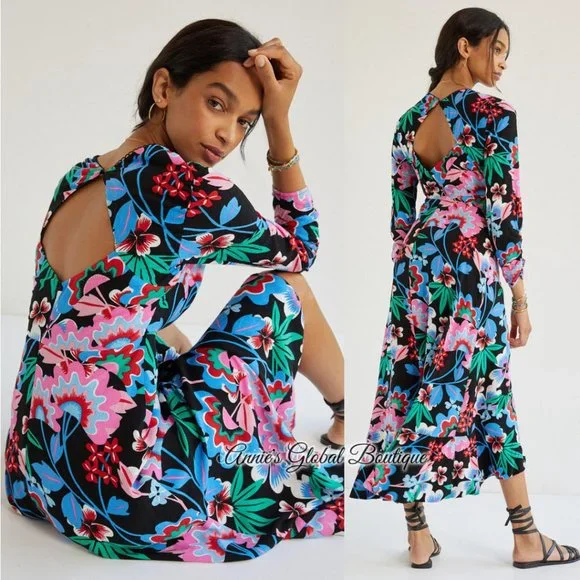 NWT ANTHROPOLOGIE Ruched Floral Maxi Dress. - Picture 10 of 16